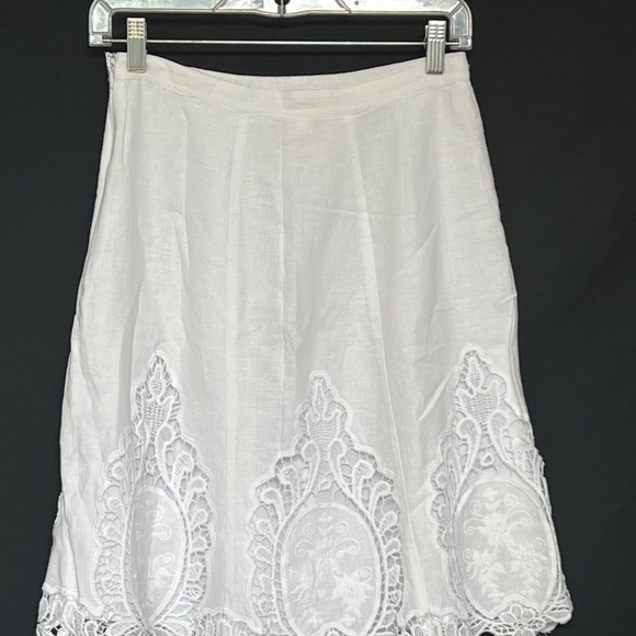 Lucy & Laurel Skirt Linen Blend Coastal Cowgirl Cut Out Lace Hem White Size 6 - Picture 3 of 8